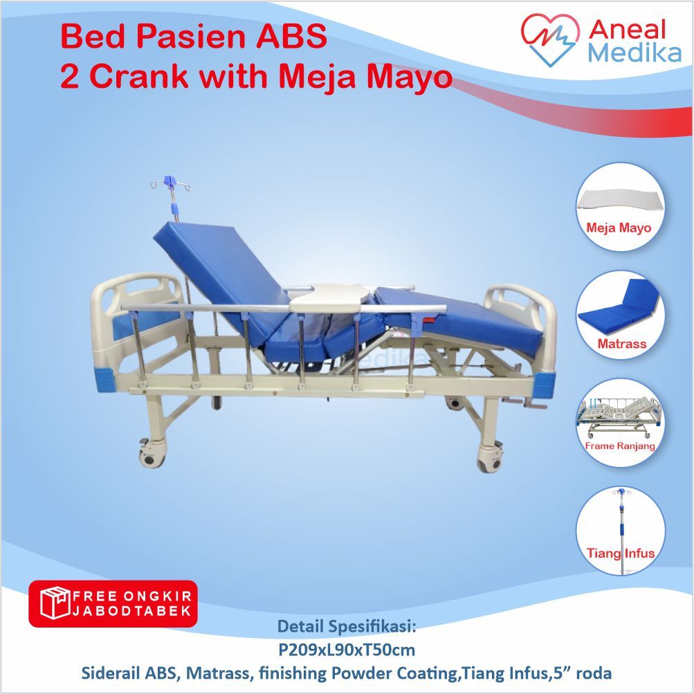 Bed Pasien 2 Crank ABS - Bed 2 Crank Manual - Ranjang Pasien Rumah Sakit - Bed Pasien 2 Engkol - Tem