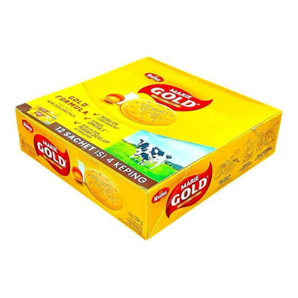 BISKUIT ROMA MARIE GOLD [1 BOX ISI 12 SACHET @22G] | BISKUIT MARIE SUSU ROMA | MARIE KUALITAS GOLD |