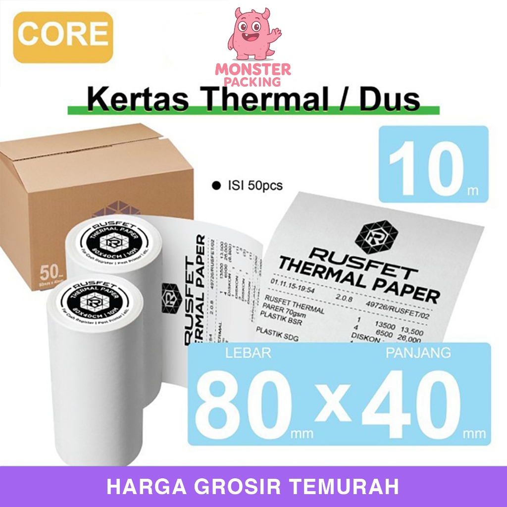 

Kertas Thermal Paper Core Printer Resi Termal Barcode POS 80x40mm DUS
