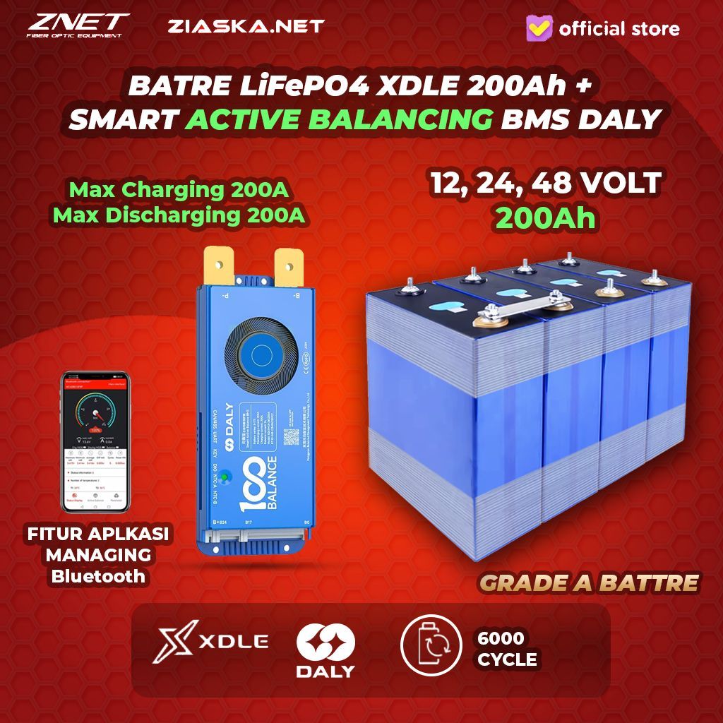 [KHUSUS KARGO] Lifepo4 12V 24V 48V 200Ah dengan DALY BMS SMART Active Pasive 4S 8S 16S Bluetooth BAT