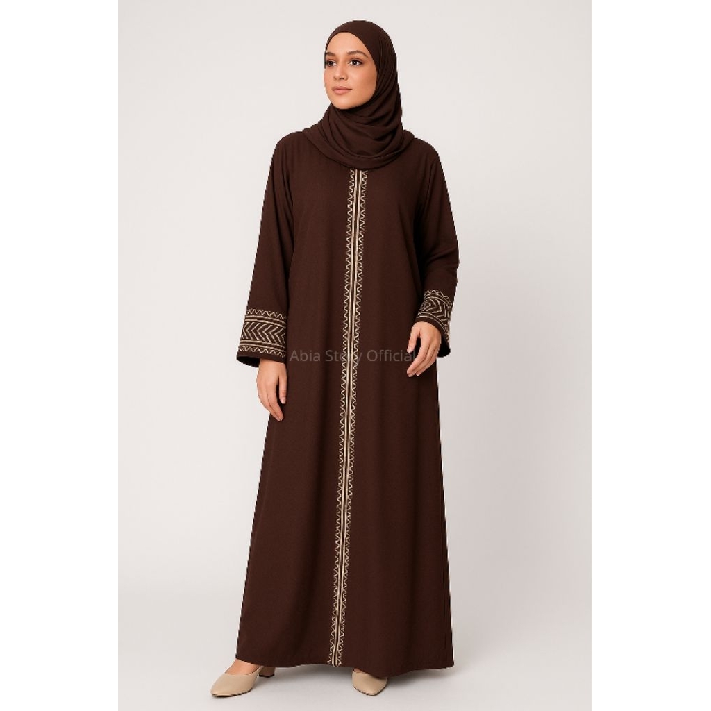ATAYA Abaya Arab Model Outer Bahan Jetblack -  Gamis Syari Bordir Premium – Gamis Lebaran Muslimah E