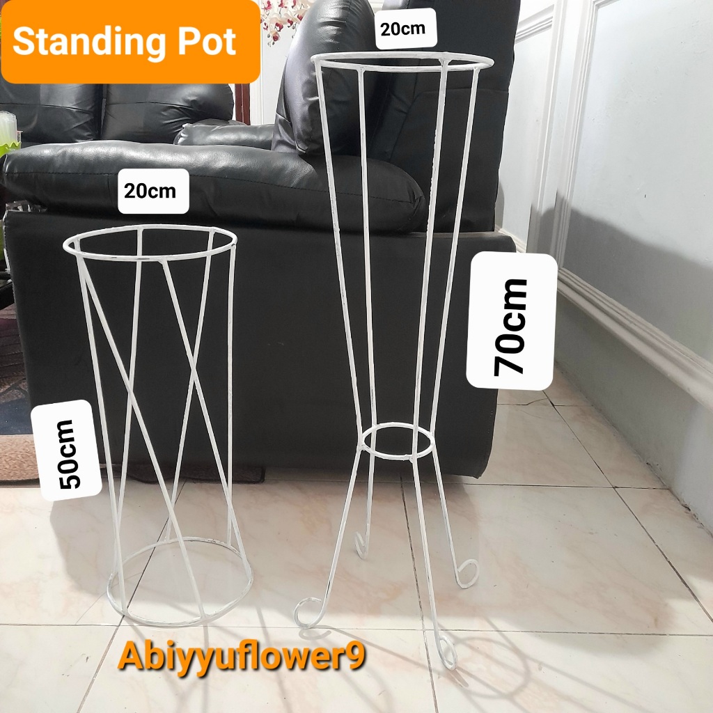NAREN DEKORASI Standing pot bunga besi diameter 20cm, Rak pot bunga besi kuat dan kokoh, Tatakan pot