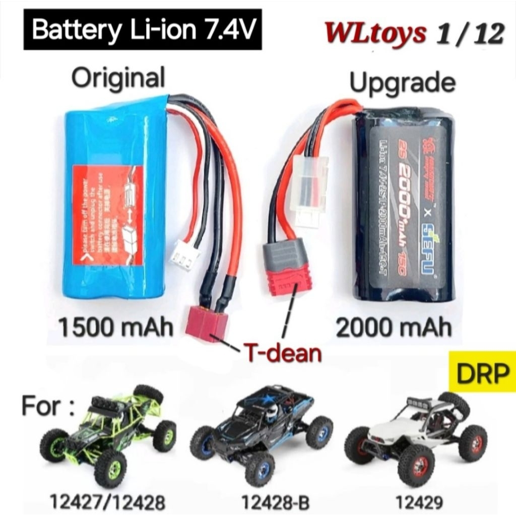DRP Battery Original / Upgrade WL 12427 12428 12429 Bonus Strap WLtoys RC Car Part