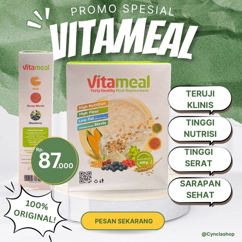 

Sereal Multigrain VITAMEAL 200g - Tinggi Gizi, Rendah Lemak, Susu Kambing & Gula Stevia