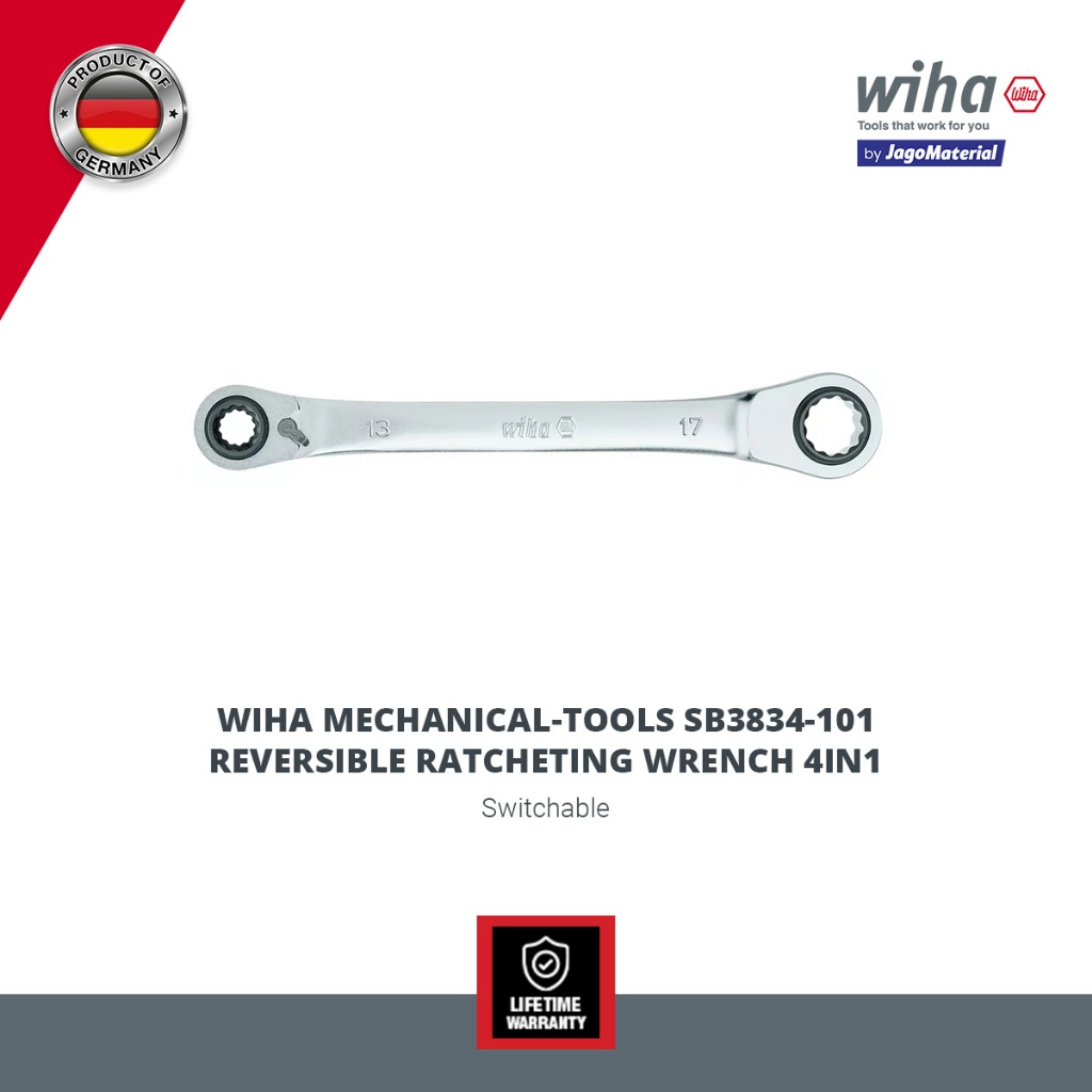 Wiha Mechanical-Tools SB3834-101 Reversible Ratcheting Wrench 4IN1 - Double Ring Ratchet Wrench - Ku