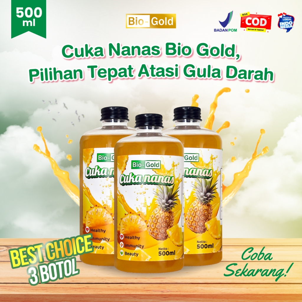

BIO GOLD Cuka Nanas Botol 500ml - Minuman Herbal Fermentasi Buah Nanas Asli, Bantu Kontrol Gula Darah, Turunkan Kolesterol, Detox Tubuh, dan Menyehatkan Jantung