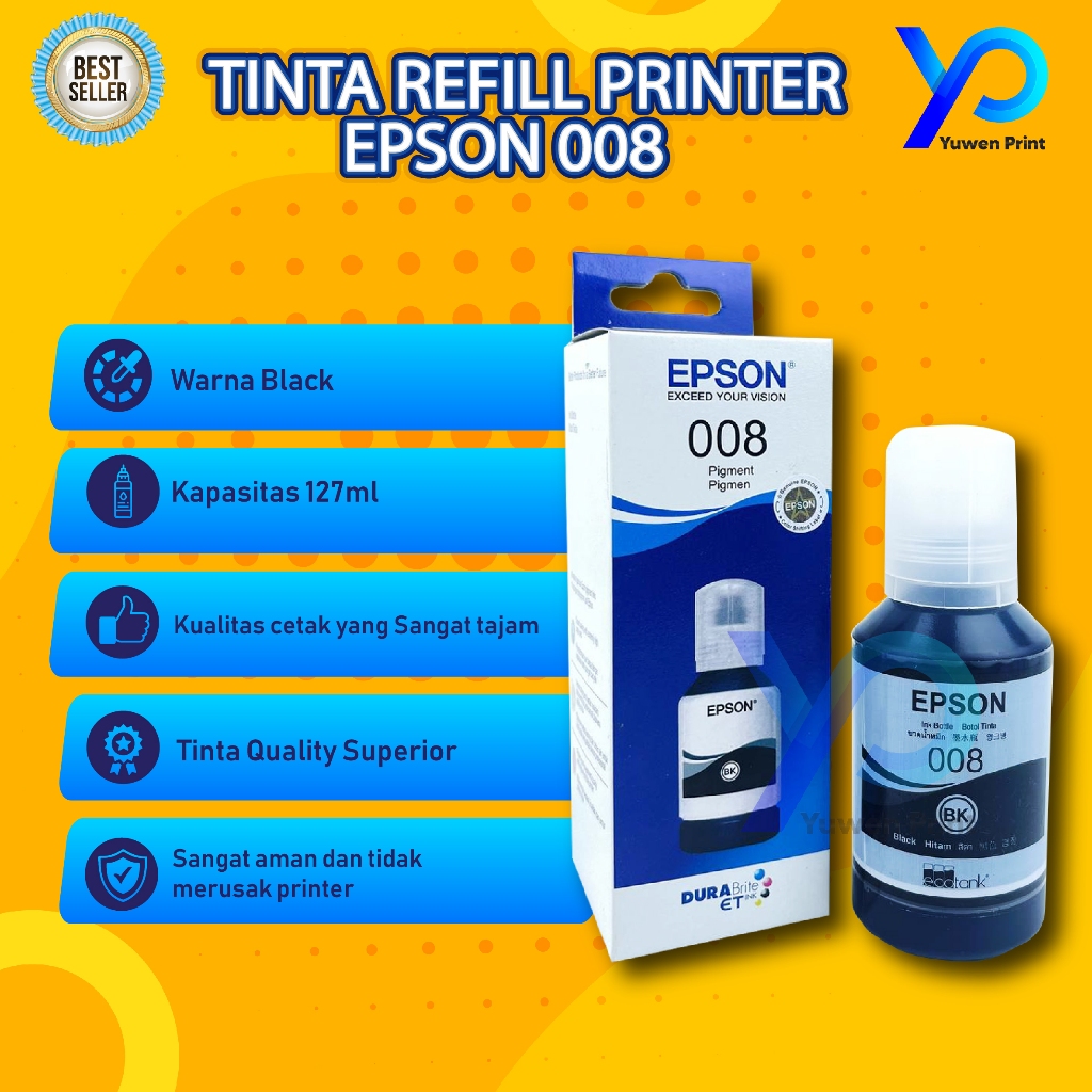 Tinta Epson 008 Hitam Refill Untuk Printer L15150 L15160 L15180 L6550 L6570 L6580 L6460 L6490 M15140