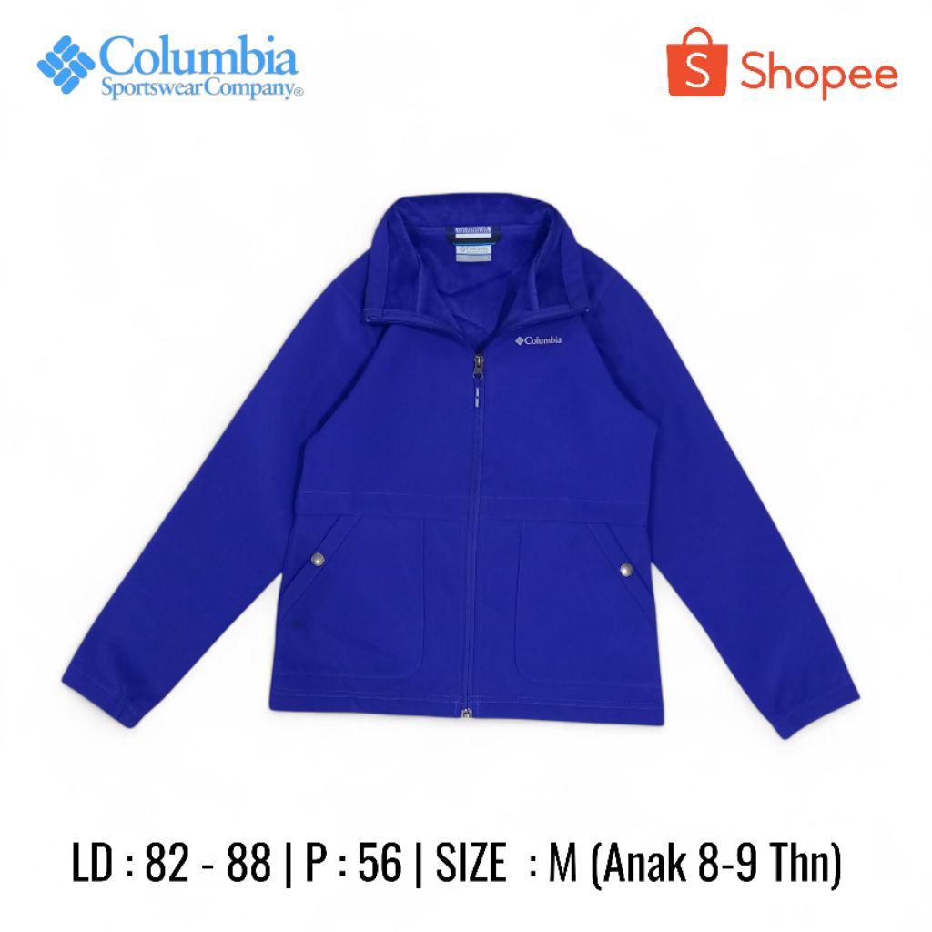 Jaket Columbia Waterproof Biru Elektrik utk Anak 8-9 Tahun Size M
