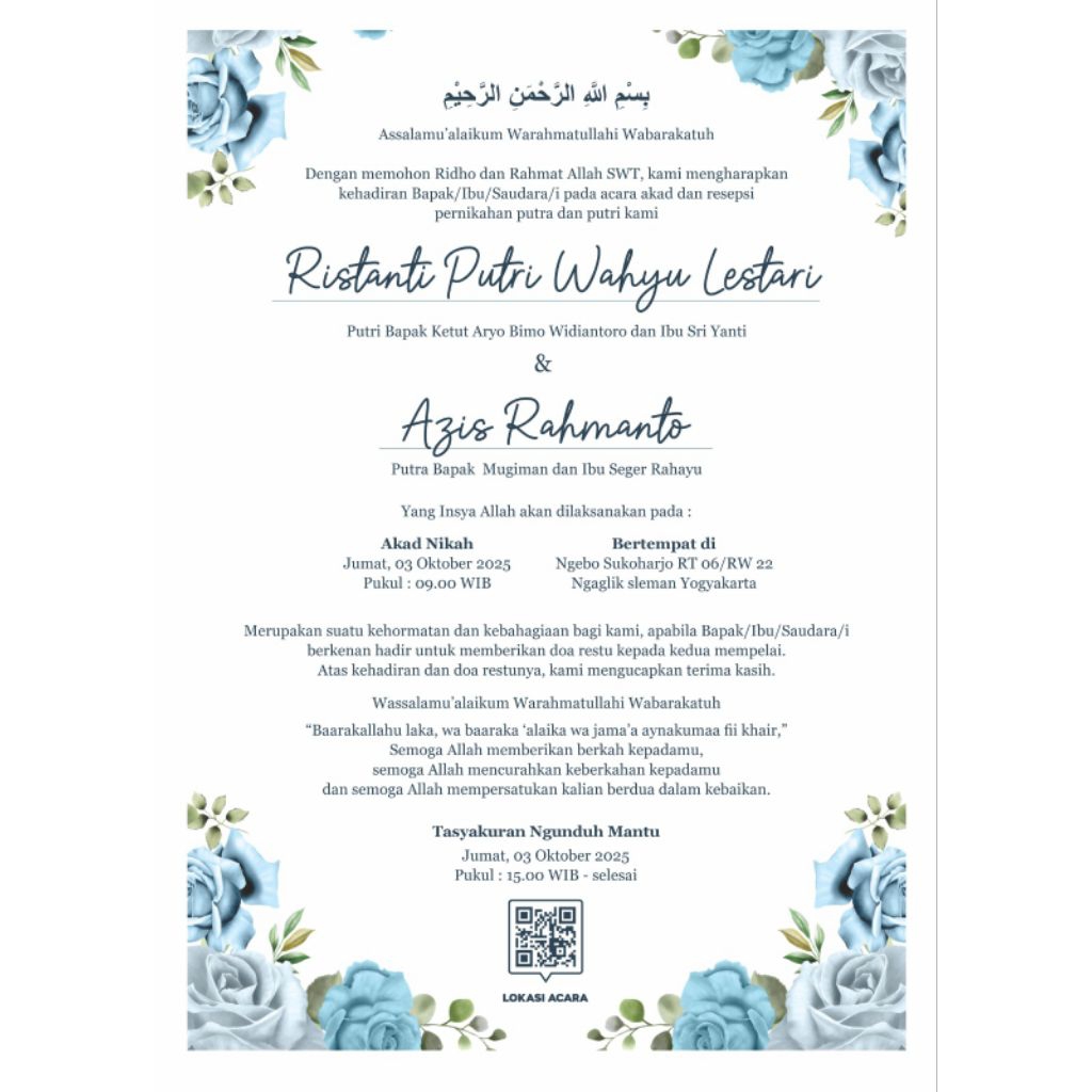 Undangan Nikah 1 lembar