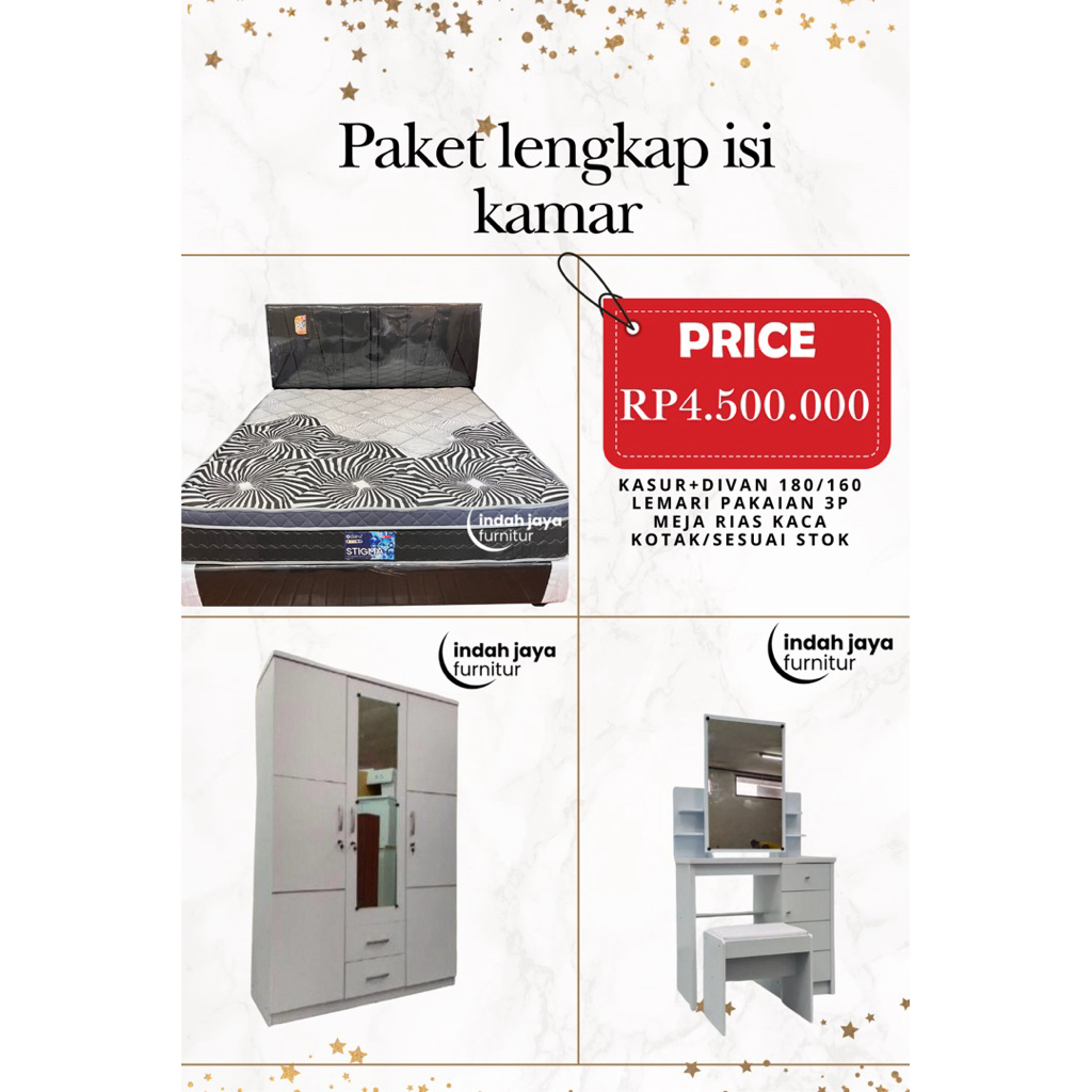 Paket isi kamar lampung || kasur central +divan+lemari+meja rias