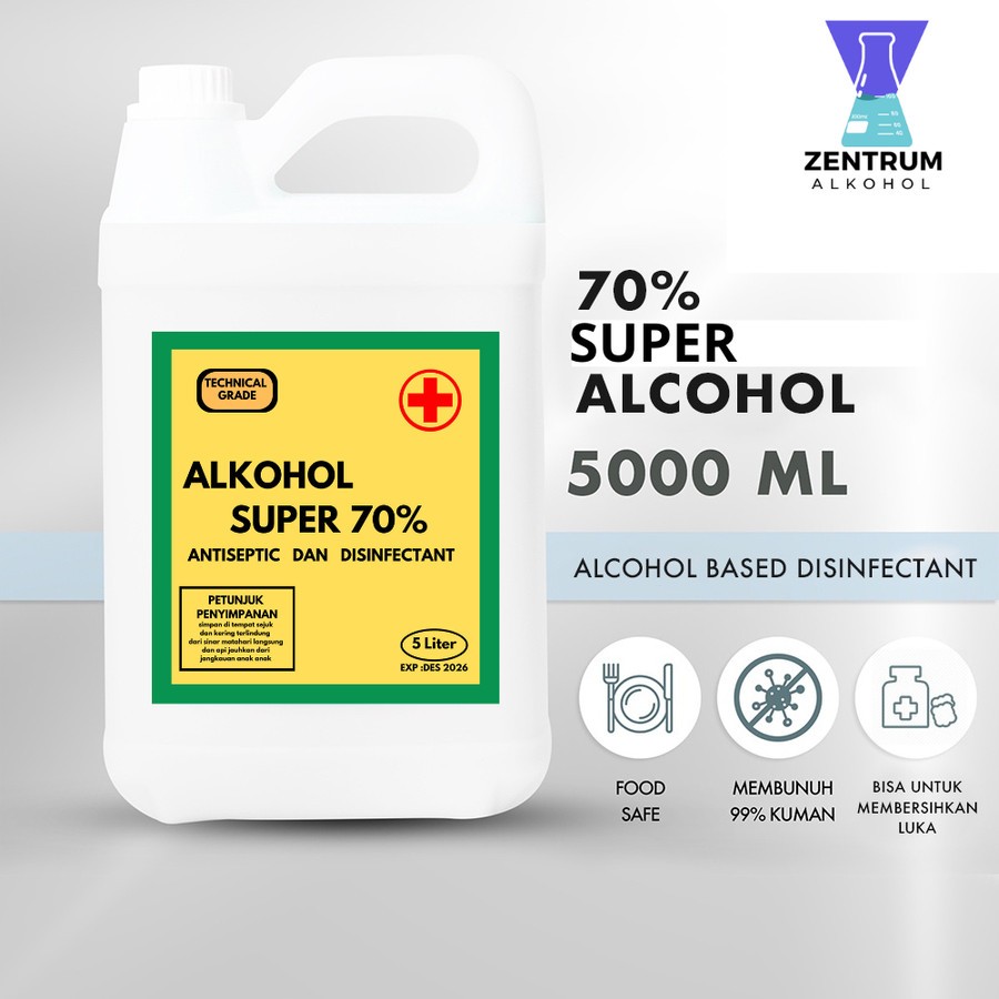 ALKOHOL 70% KEMASAN (5LITER) ANTISEPTIK (KUALITAS SUPER) / ALKOHOL70% 5 LITER