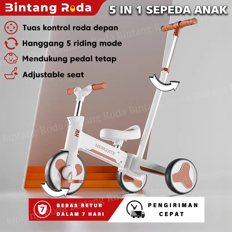 【Stok Lokal】 Sepeda Anak 5 in 1 Terbaru - Sepeda Roda Tiga + Balance Bike + Batang Dorong + Kemudi D