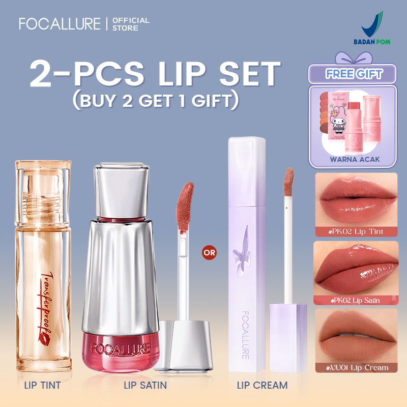 [B2G1]FOCALLURE 2PCS Lip Set Glazed LipTint LipSatin Velvet LipCream16H Transferproof Lightweight