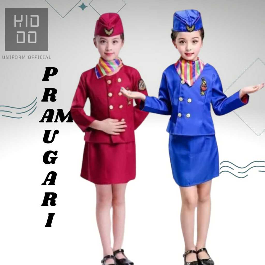 BAJU PROFESI ANAK PRAMUGARI/KOSTUM KARNAVAL PEREMPUAN PRAMUGARI/SETELAN PRAMUGARI LENGKAP