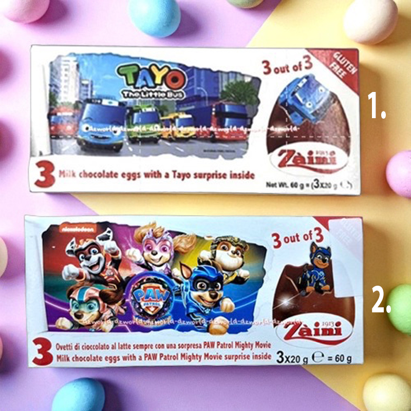 

Zaini Tayo Paw Patrol Milk Chocolate Eggs Coklat Telur Bus Tayyo Mobil Zainy Telur Coklat Telur Bulat Isi mainan Anak Paws patrol Pawpatrol