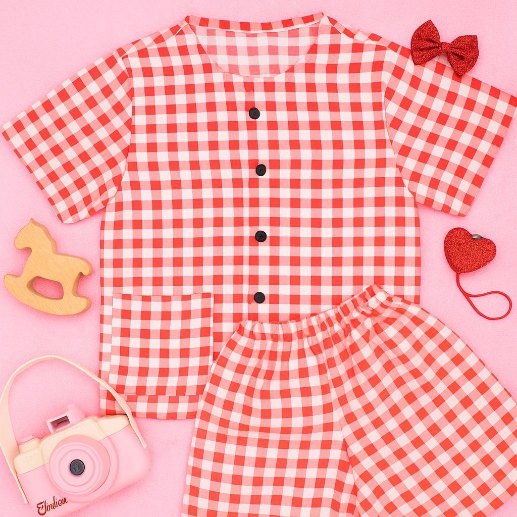SATU SET PAKAIAN ANAK KEMEJA KOTAK-KOTAK ANAK PEREMPUAN