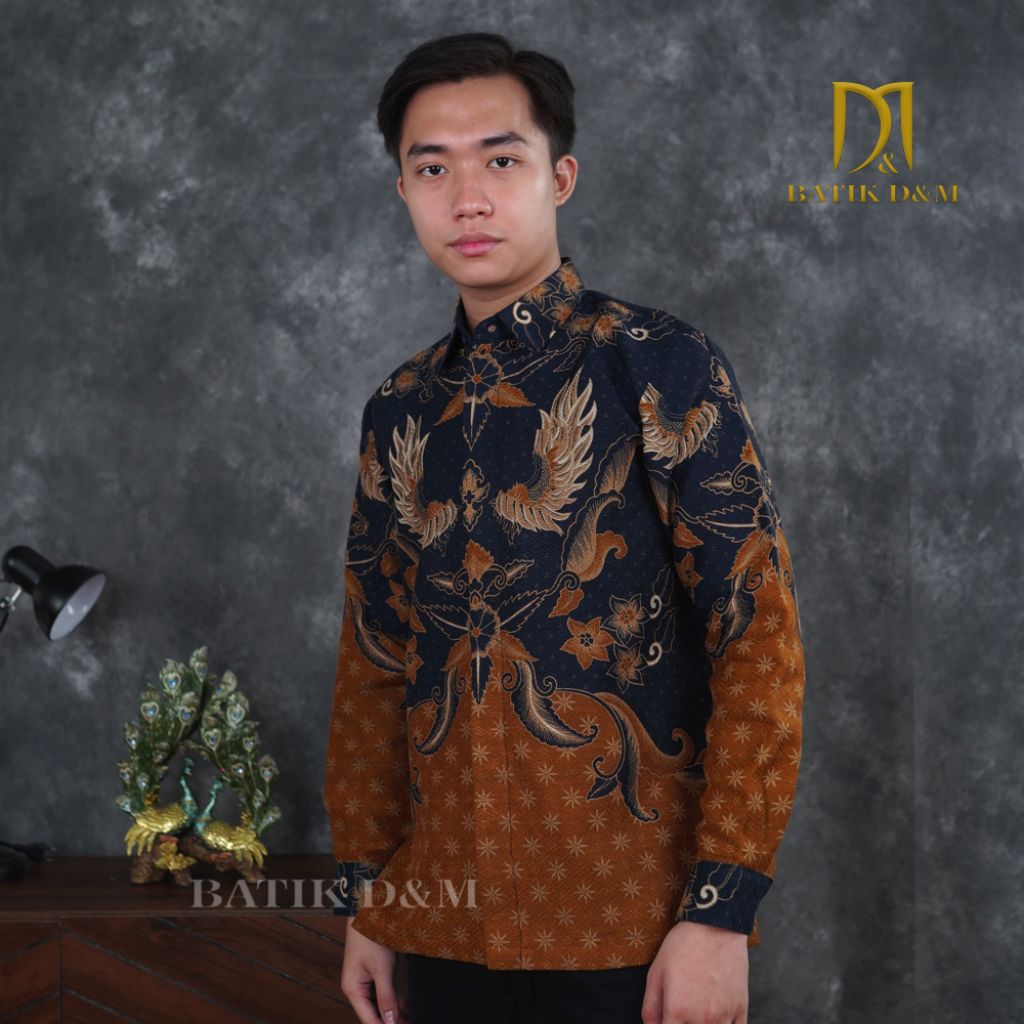 Batik D&M- SADEWA navy gold truntum batik pria lengan panjang bahan dobby premium lapis trikot adem