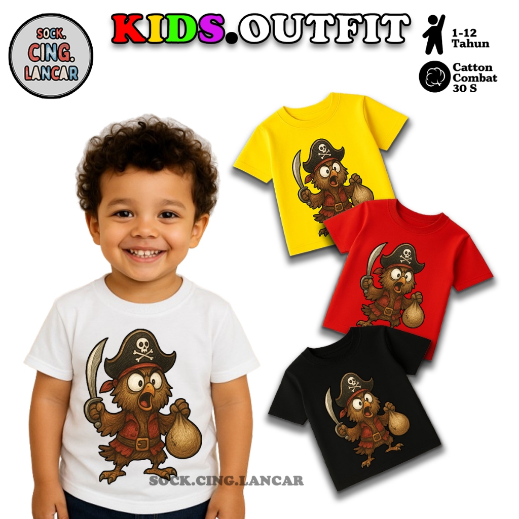 BAJU KAOS DISTRO ANAK 30s UNISEX MOTIF BURUNG HANTU BJAK LAUT
