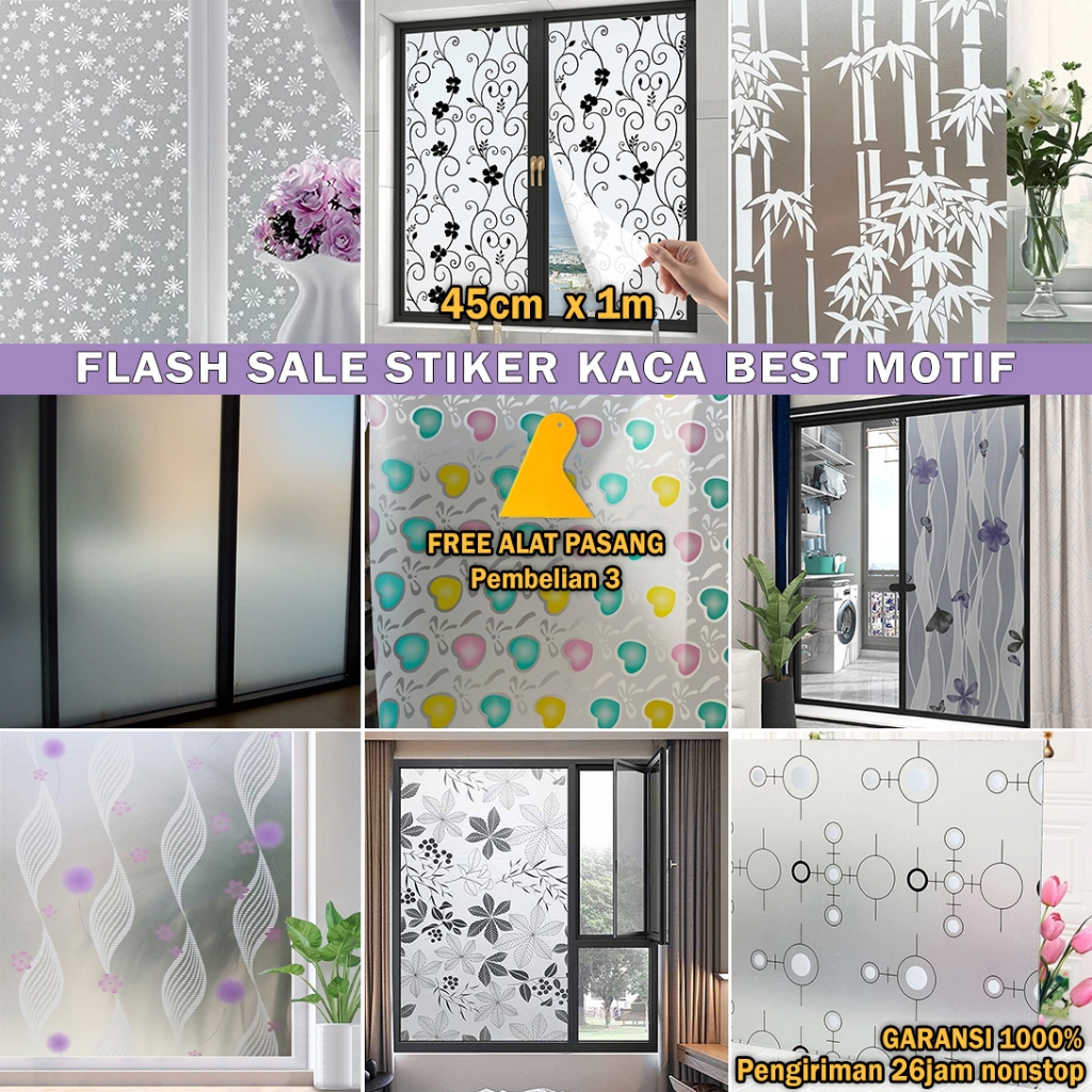 NEW Stiker Kaca Ukuran 45cmx1M Sticker Kaca/Kamar Mandi/Stiker Kaca Jendela/ Stiker Kaca Jendela