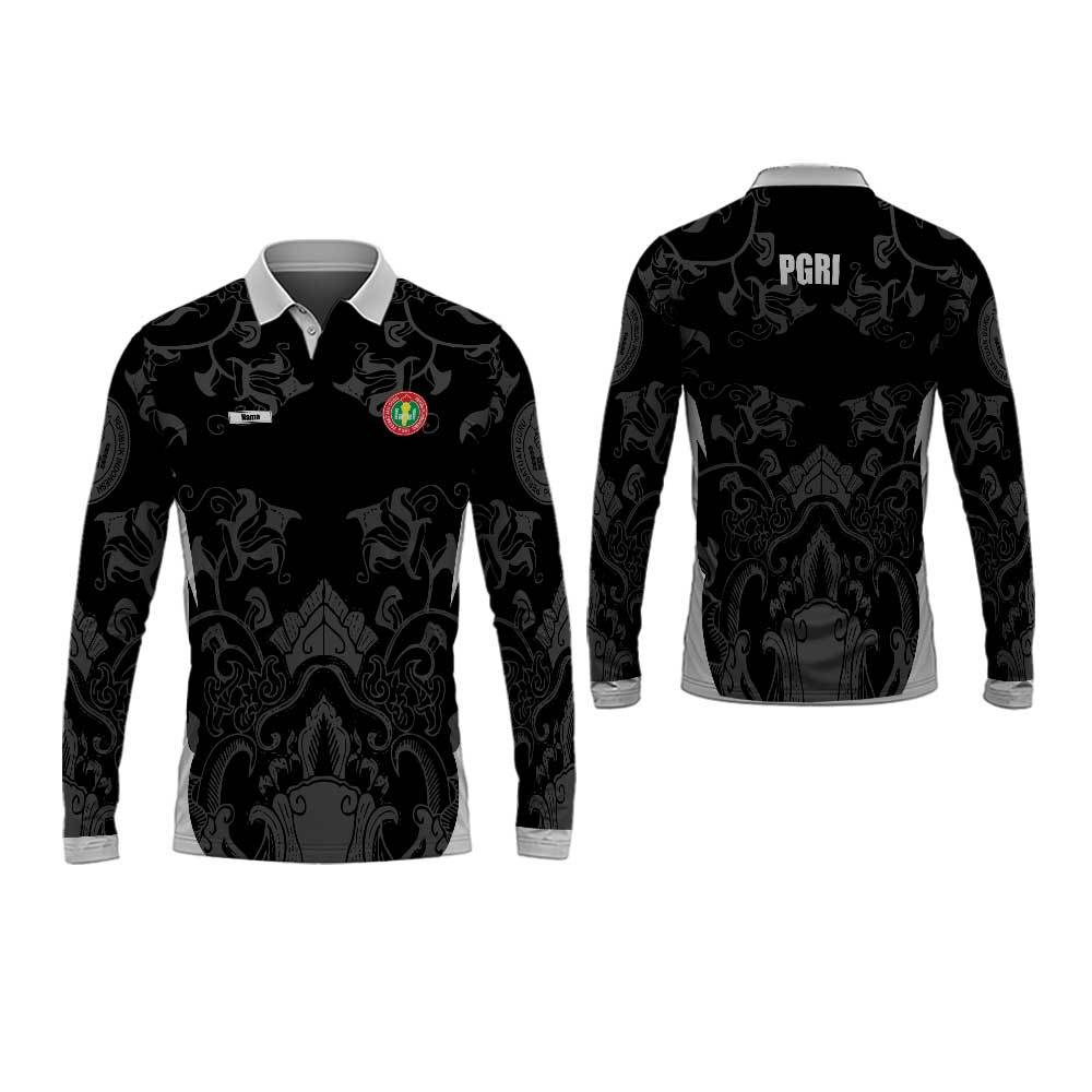 Baju Polo PGRI Pria Batik Lengan Panjang / Jersey PGRI / Baju Batik PGRI Kaos Polo Batik Fullprint