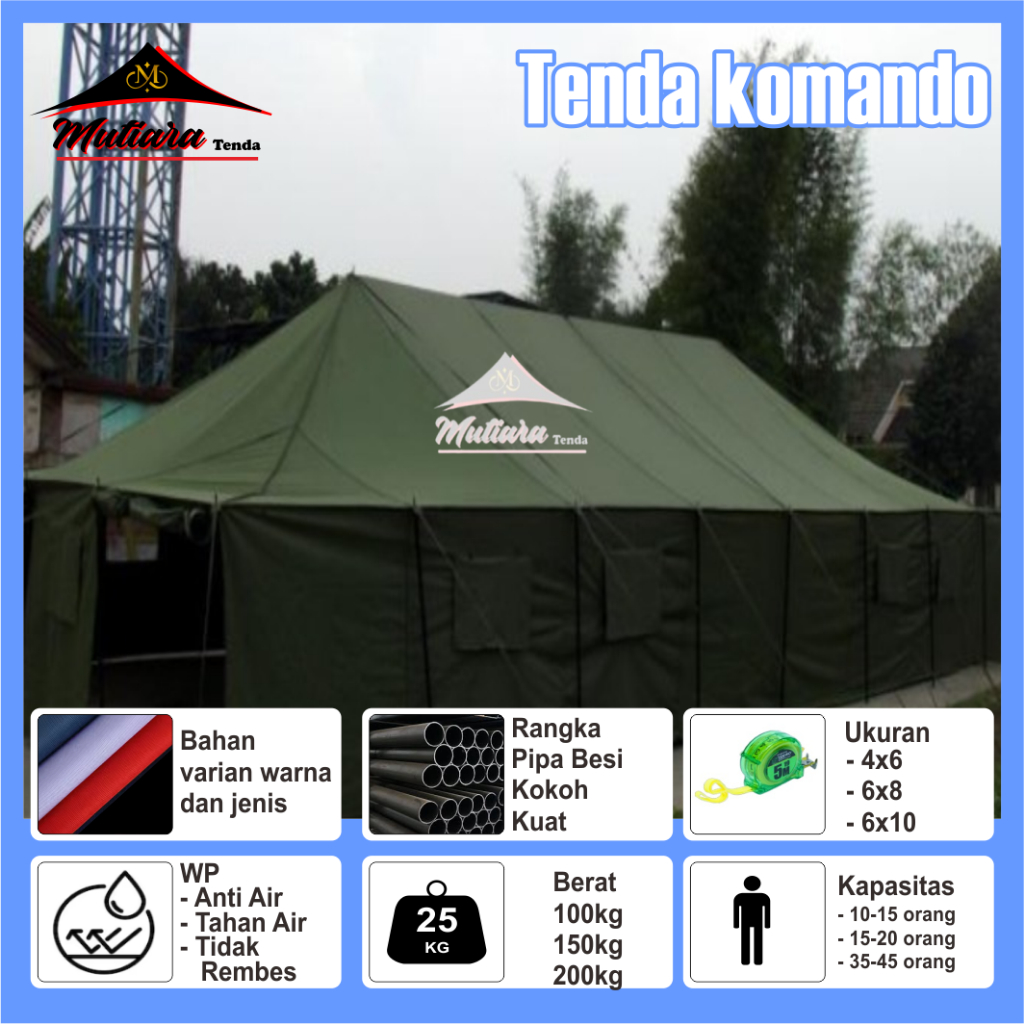 Tenda Komando Regu Peleton - Pleton 4x6 1set | Tni Militer Pramuka Barak Army