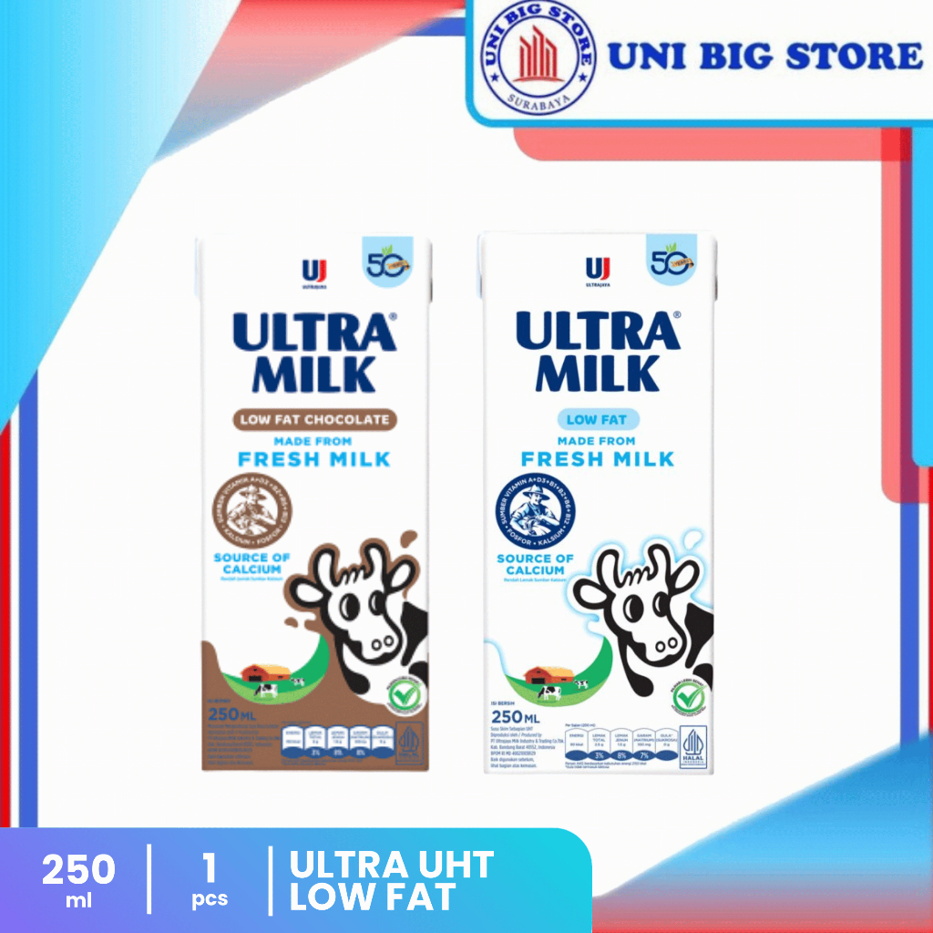

Susu ULTRA Milk Low Fat High Calcium Milk 250 ml Plain dan Coklat