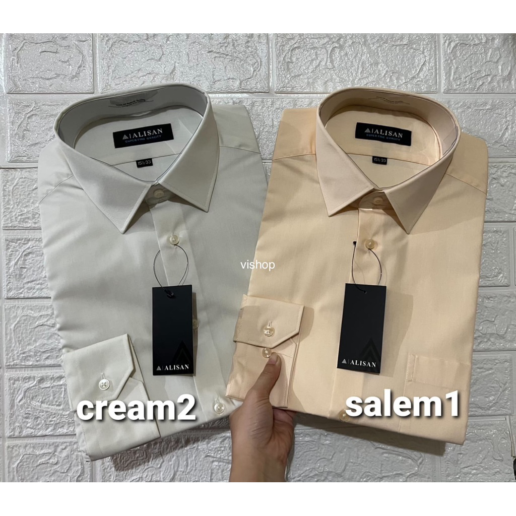 ALISAN REGULAR PANJANG - KEMEJA POLOS LENGAN PANJANG PRIA WARNA CREAM - SALEM 1