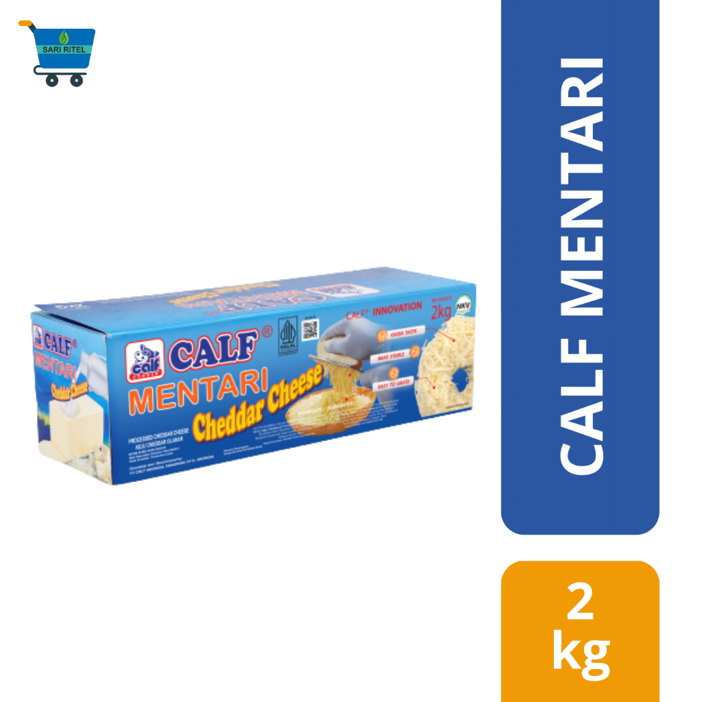 

Calf Mentari Cheddar Cheese 2 Kg Rasa Susu Aroma Khas / Keju Cheddar Blok