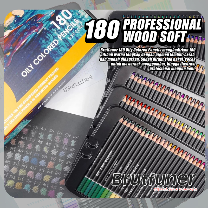 

Brutfuner 180 Colors Professional Wood soft lead 3.8 mm Oil Colored Pencils Set For Drawing Sketch School Art Supplies