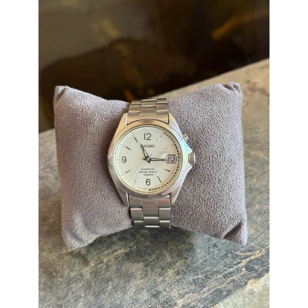 Seiko Kinetic 5M42 White Dial Jam Tangan Pria Bekas Original