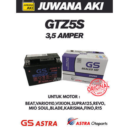 Aki Motor GS Astra GTZ5S Vario Beat Karbu FI ESP Mio J M3 Karisma Original 100% Astra Otoparts