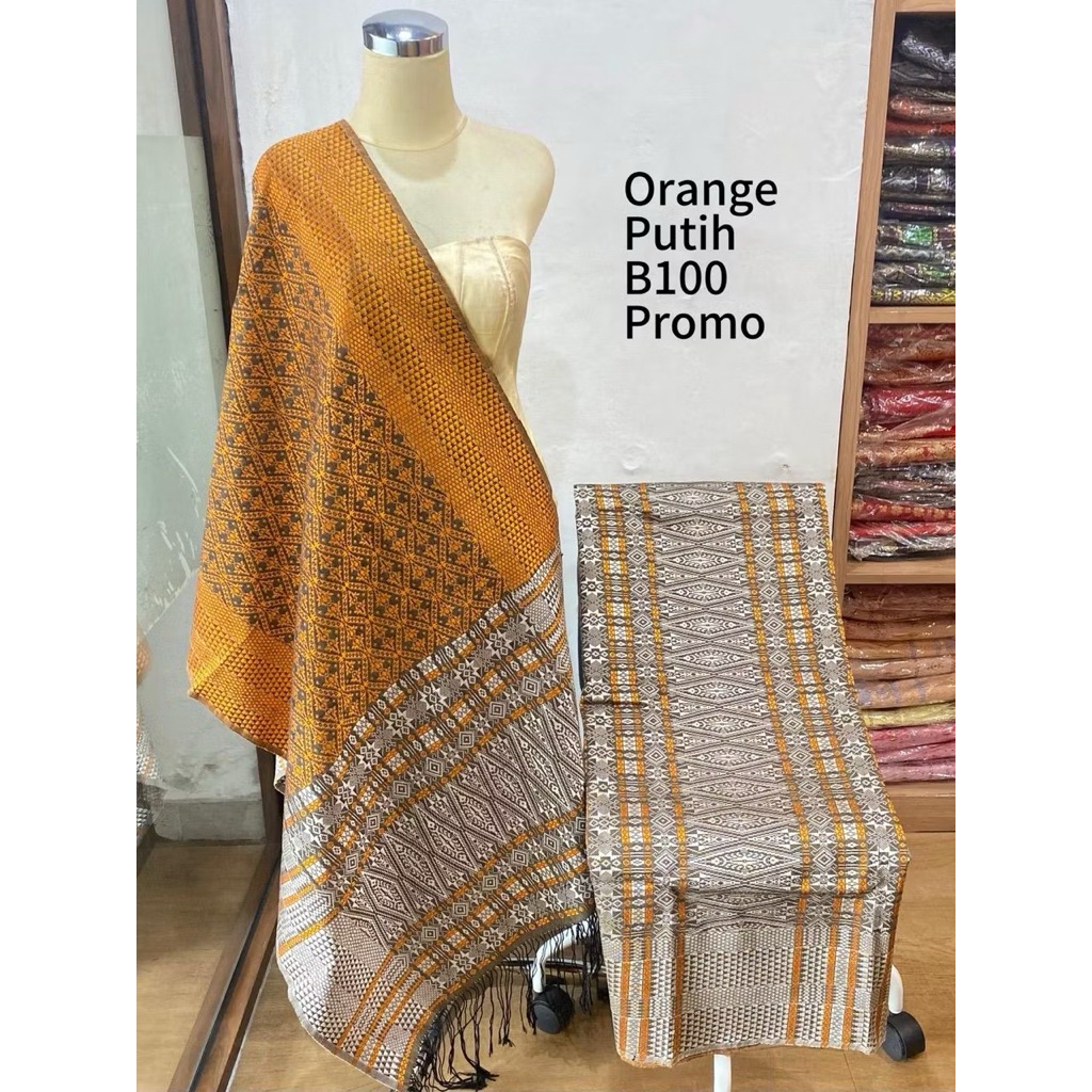 Songket Tumtuman Benang 100 Ungu Cokelat Pink Orange