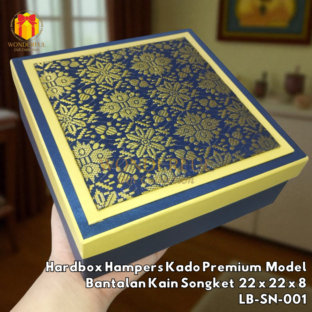

Hardbox Hampers Kado Premium Model Bantalan Kain Songket 22x22x8 LB-SN-001