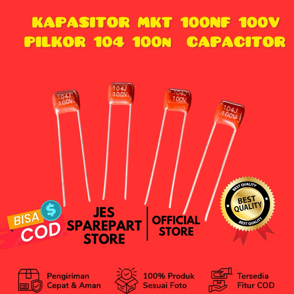 KAPASITOR MKT 100NF 100V  PILKOR 104 100n  ORANGE CAPACITOR