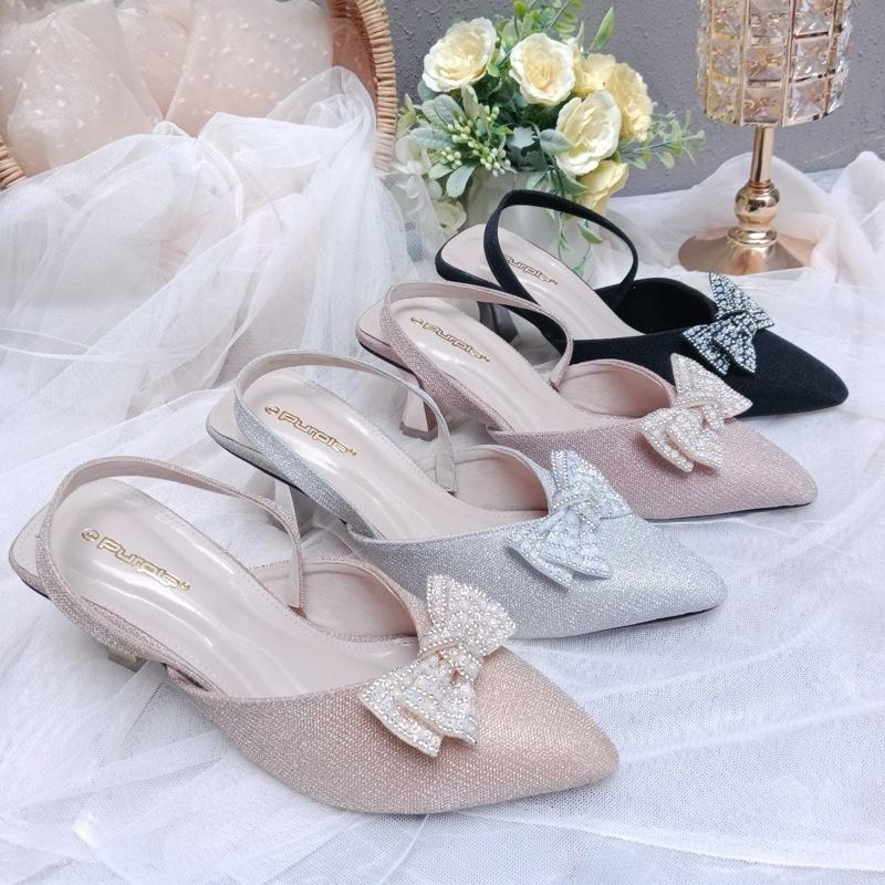 Purple Shoes - Zelly High Heels Pesta Wanita Hak Lancip 7 cm Gold Hitam Silver Salem