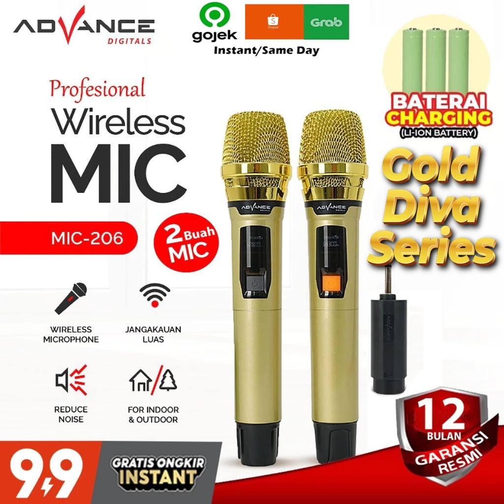 Advance Microphone 2Mic Wireless Advance MIC206  Profesional Microphone Wireless Bisa Dicharger Frek
