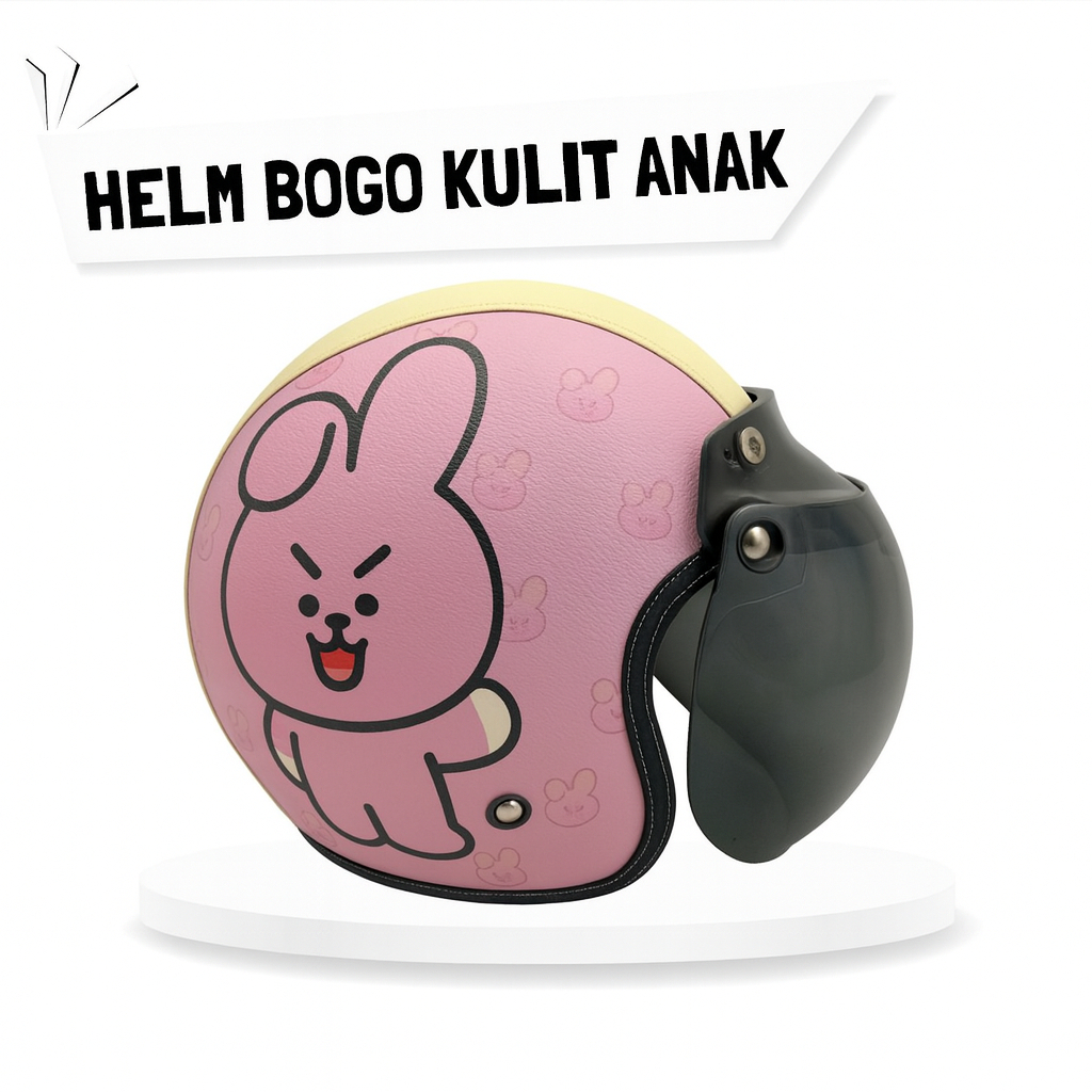 Helm Bogo Retro Kulit BT 21 Friends Free Tambah Nama SNI | Helm Dewasa & Anak Premium DICUSTOM