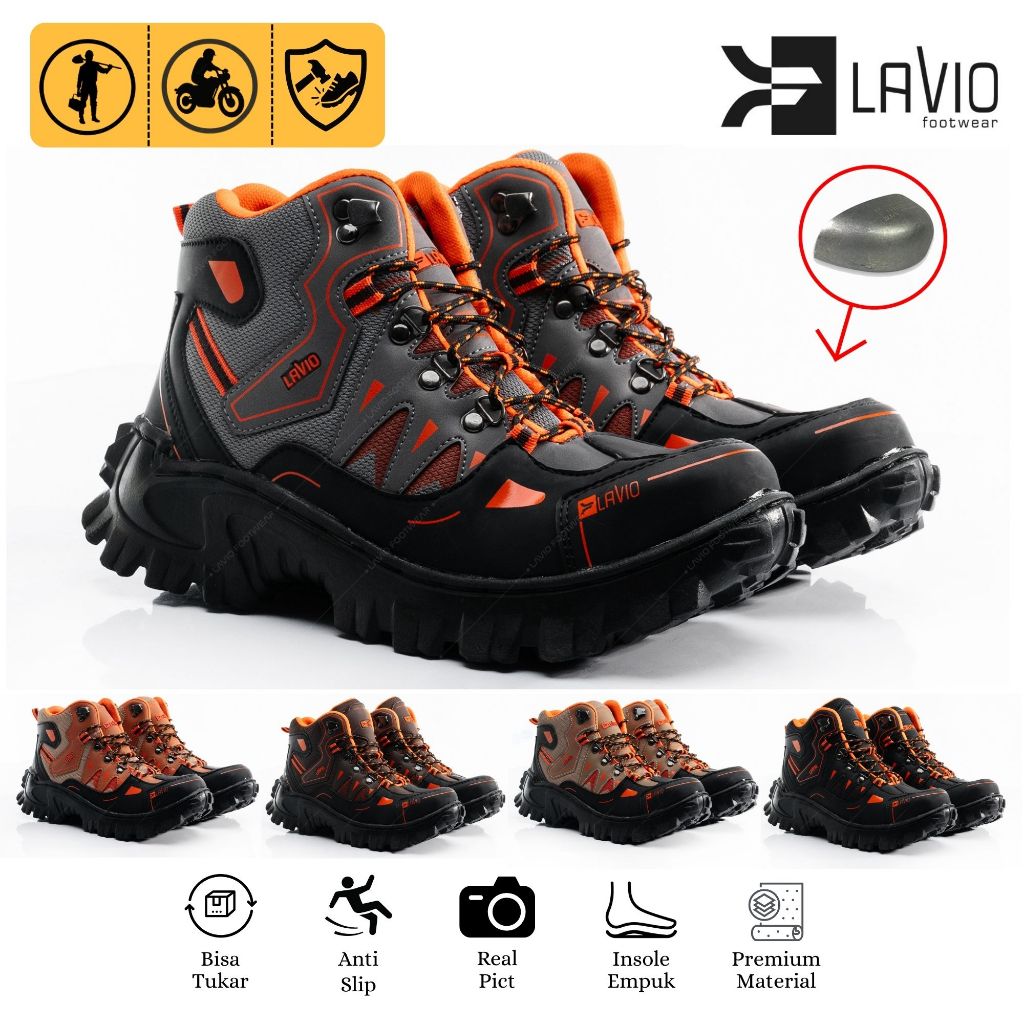 Lavio Sepatu Pria Wanita Boots Safety Ujung Besi Kerja Proyek Gunung Hiking Trekking Touring Gradien