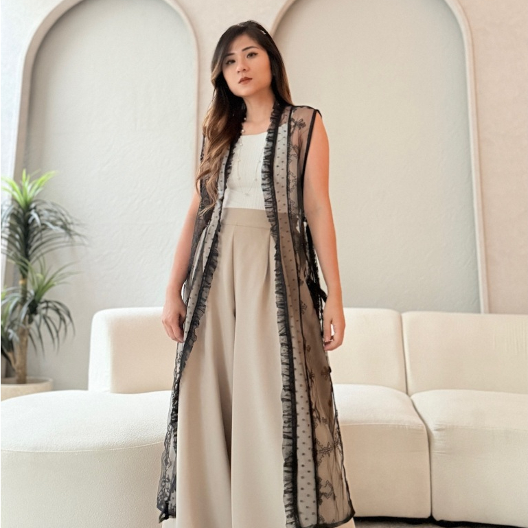 Asha Outer -  Outer Long Vest Tille Brukat Tile Dot