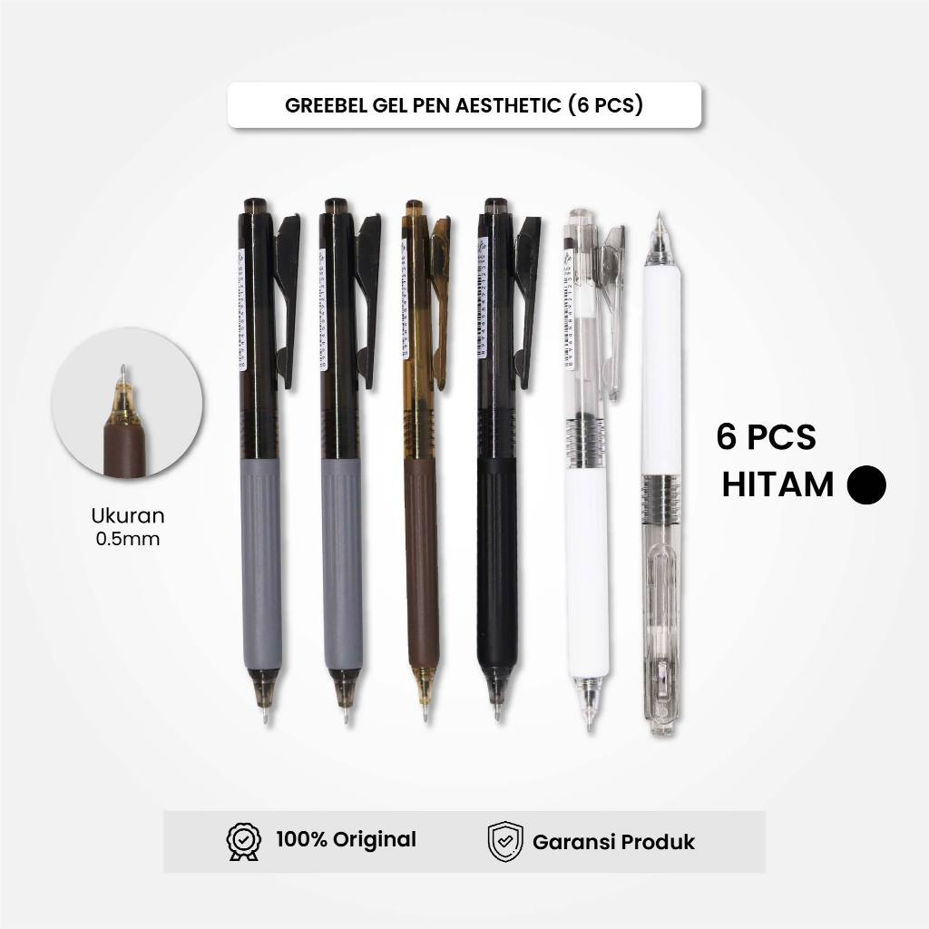 

GREEBEL Pulpen Gel / Gel Pen GP-513 Aesthetic 0.5 Tinta Hitam (6PCS/SET) / Ballpen Pena Pulpen Cetek