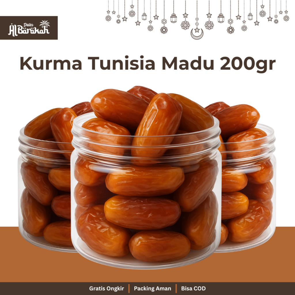 

Kurma Tunisia Madu Kemasan 200gr Albaraka Premium Dates Deglet Nour Kemasan Toples