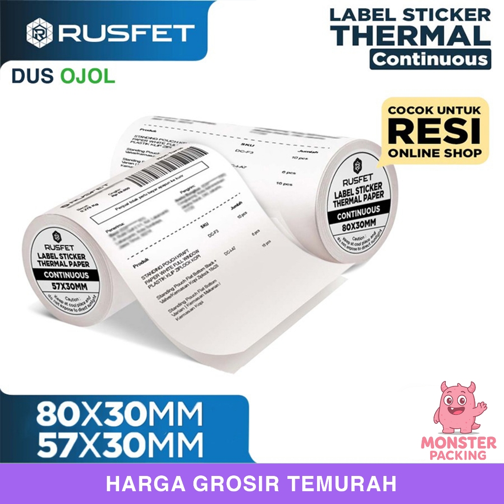 

Label Sticker Rusfet Thermal CONTINUOUS Core Resi Barcode Online Per DUS