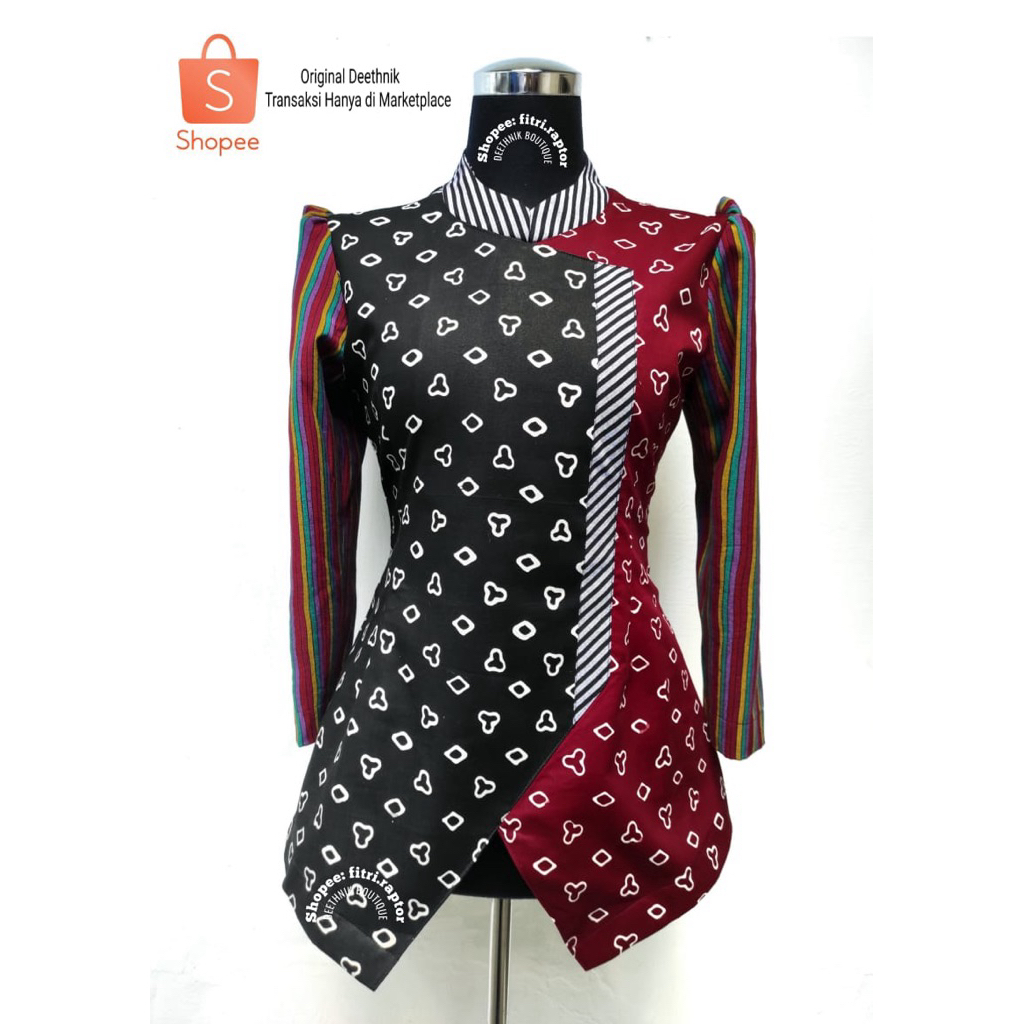 Blus batik wanita cap asli mix lurik prasojo baju batik model kebaya janggan