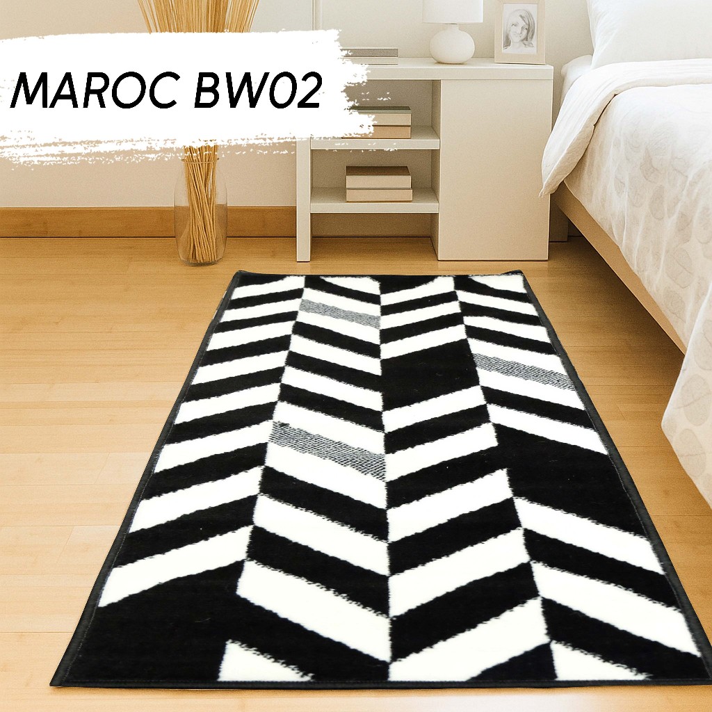 MAROC Karpet 80x200 cm BW 02 Monokrom Local, Karpet Lantai, Karpet Bulu