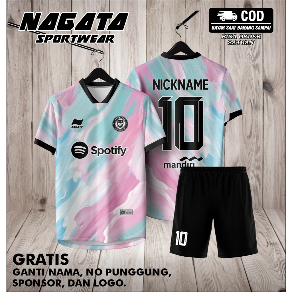 BAJU JERSEY BOLA FUTSAL SETELAN GRADASI WARNA PINK BIRU GRATIS NAMA NOMER PUNGGUNG BISA SATUAN