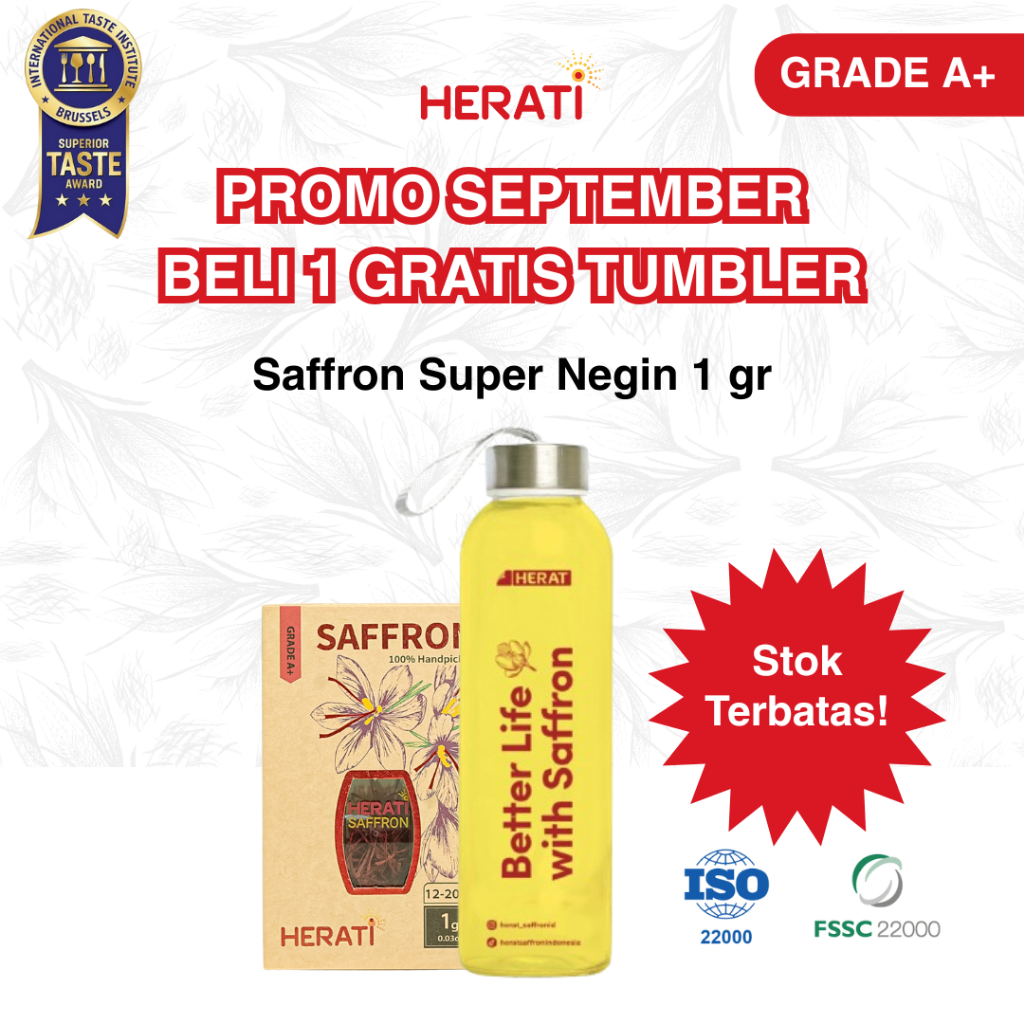 

GRATIS TUMBLER Herati Saffron Afghanistan I Safron Super Negin 1 gr Bunga Saffron Grade A+ Premium Original
