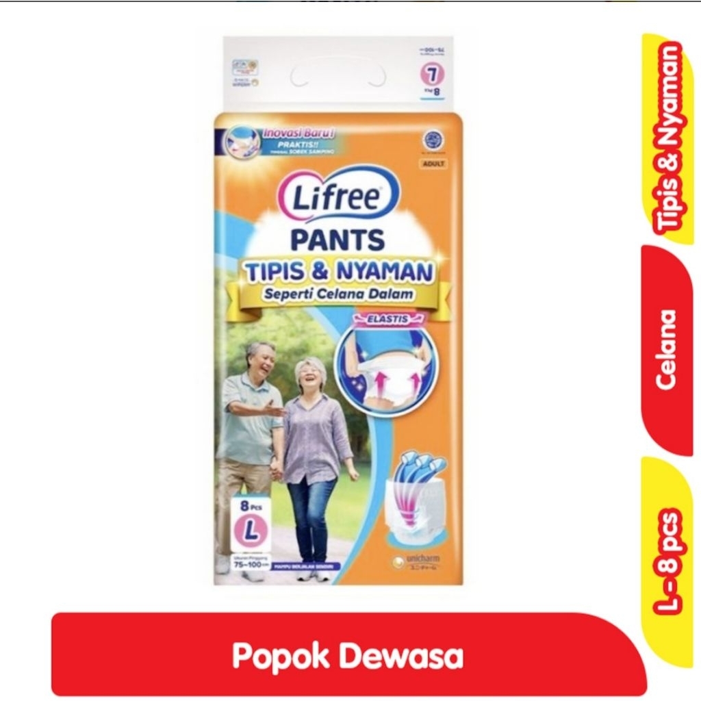Lifree Tipis & Nyaman Popok Celana Dewasa L 8 pcs