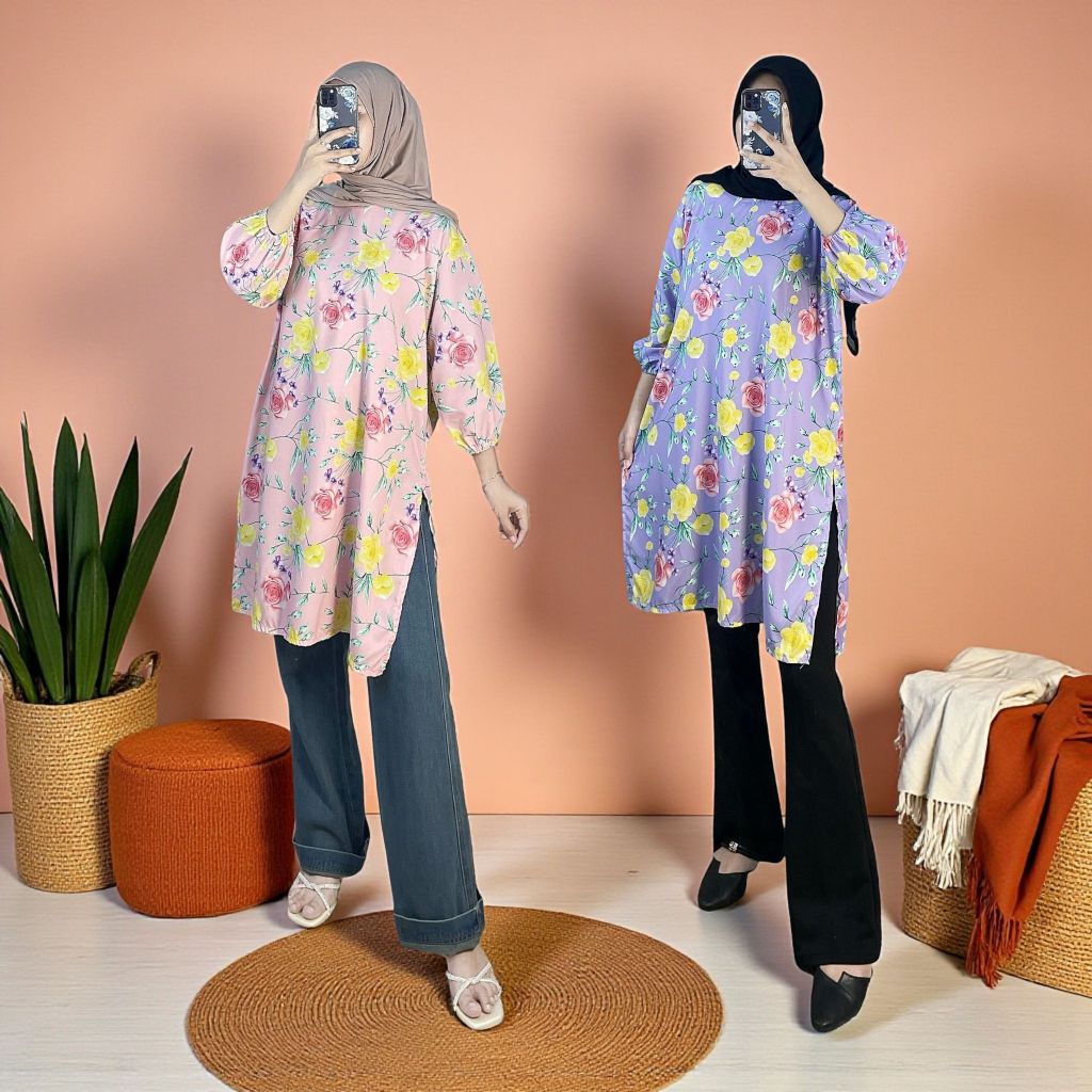 Tunik Wanita Dewasa Motif Bunga 188 ANESAFASHION