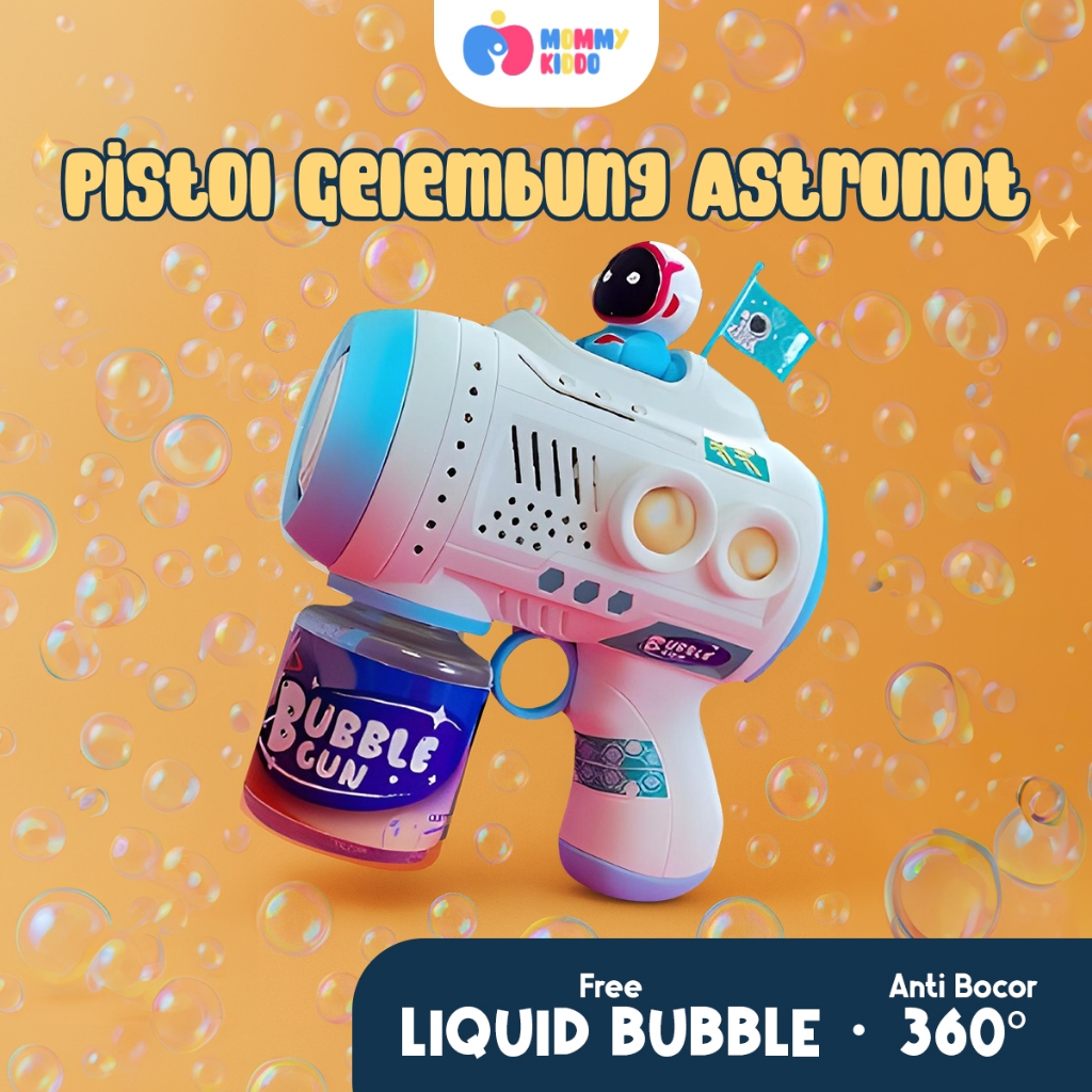 MOMMYKIDDO Mainan Gelembung Astronot Pistol Bubble Sabun Otomatis