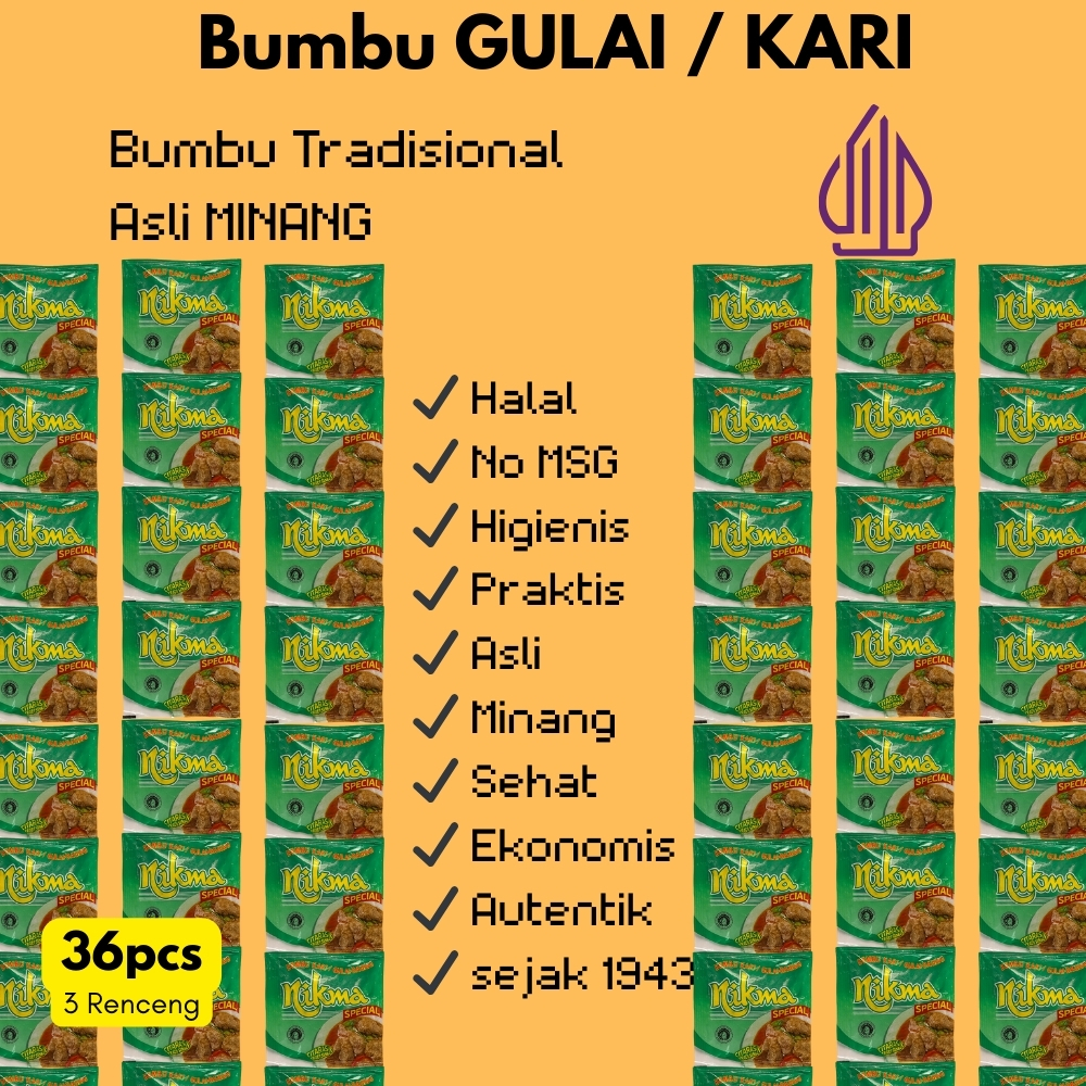 

NIKMA Bumbu Gulai Kari Isi 36 Sachet Halal Praktis Higienis Rempah Minang Asli